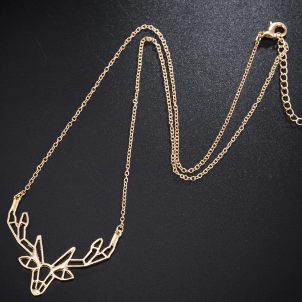 REINDEER DEER ANTLER NECKLACE GOLD COLOR - Picture 2 of 3